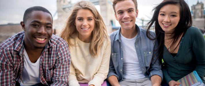 Multi-ethnic group of students looking very happy